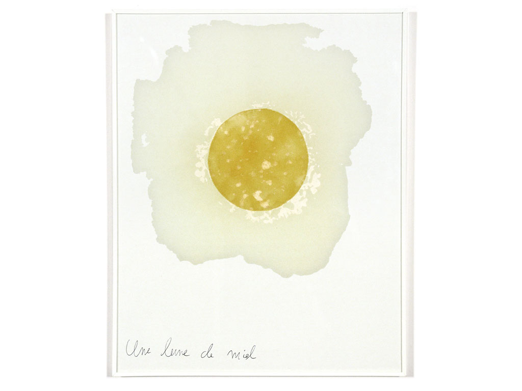 Claude Closky, ‘Une lune de miel [a honey moon]’, 1990, cardboard, honey and ballpoint pen, 30 x 24 cm.