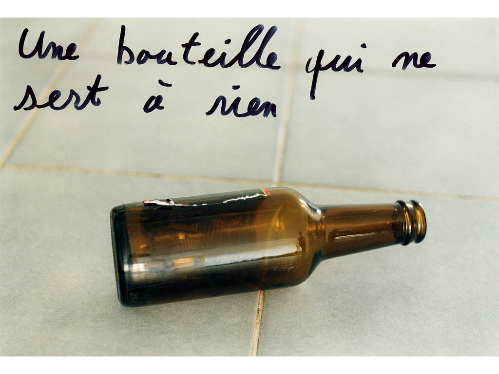 Claude Closky, ‘Une bouteille qui ne sert à rien [A useless bottle]’, 1995, c-print, permanent felt pen, 15,2 x 22,5 cm.