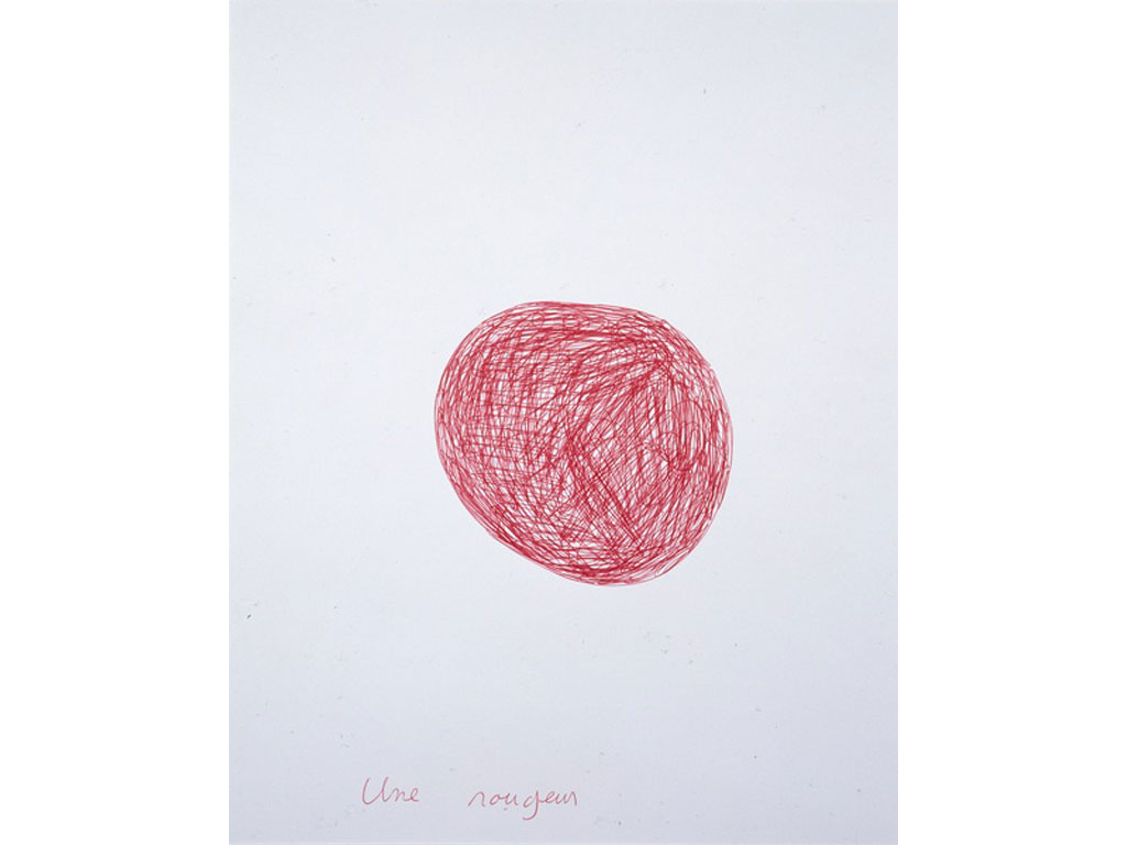 Claude Closky, ‘Une rougeur [A blush]’, 1991, red ballpoint pen on paper, 30 x 24 cm.