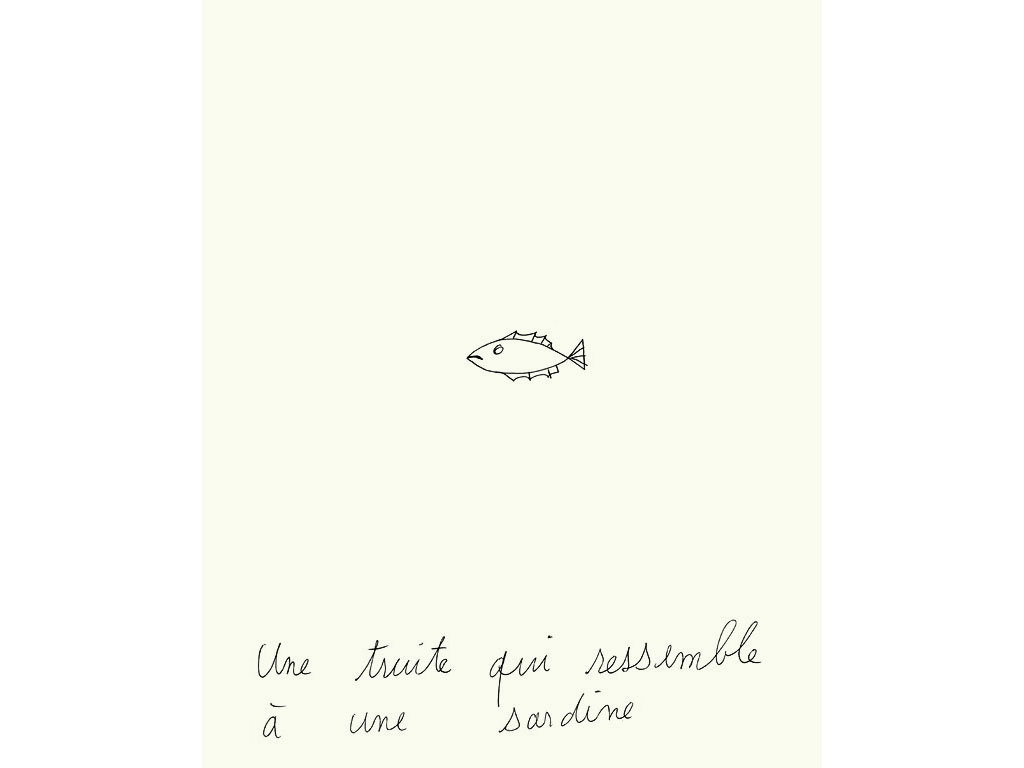 Claude Closky, ‘Une truite qui ressemble à une sardine [A trout which looks like a sardine]’, 1994, ballpoint pen on paper, 30 x 24 cm.