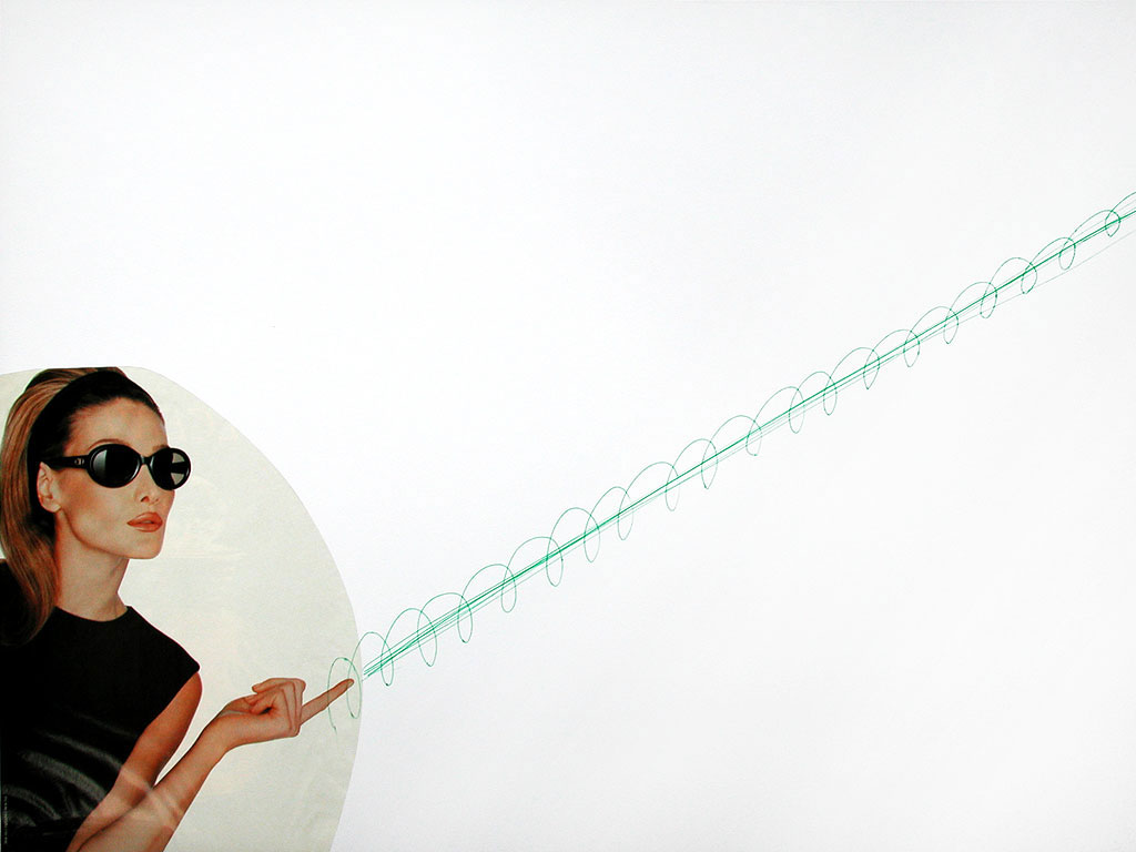 Claude Closky, ‘Untitled (green beam)’, 1996, green ballpoint pen and collage on paper, 51 x 70 cm.