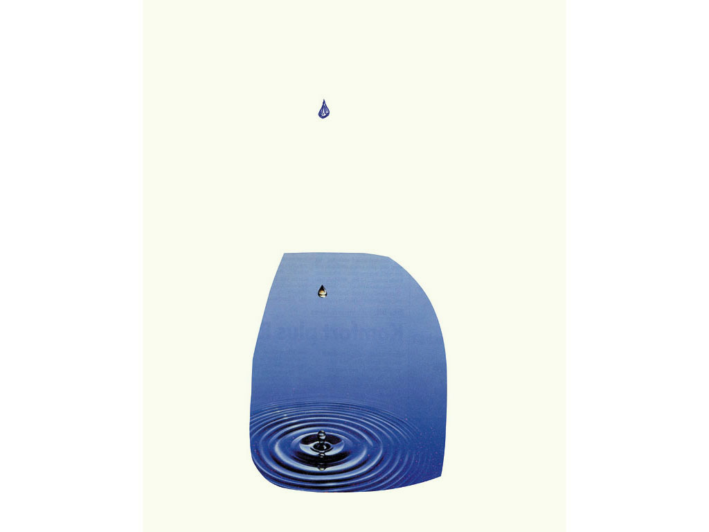 Claude Closky, ‘Untitled  (water drop)’, 1996, blue ballpoint pen and collage on paper, 32 x 24 cm.